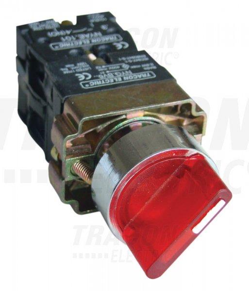 Világítókaros kapcsoló, fémalap, piros, LED,3állású, izzó n.
1×NC+1×NO, 3A/400V AC, IP42