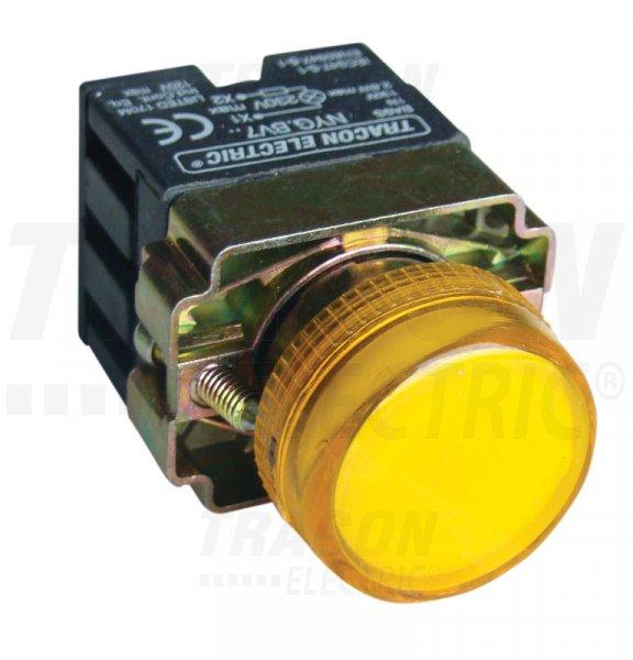Tokozott jelzőlámpa, fémalap, sárga, előtéttel, izzó nélkül 3A/230V AC,
IP44, NYGI130