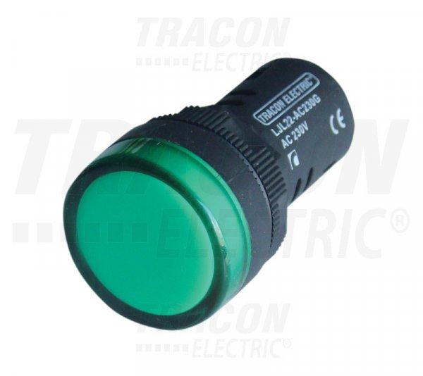 LED-es jelzőlámpa, zöld 230V AC/DC, d=22mm