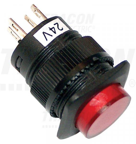Mini jelzőlámpás nyomógomb, piros 1×NO, 12V AC/DC
