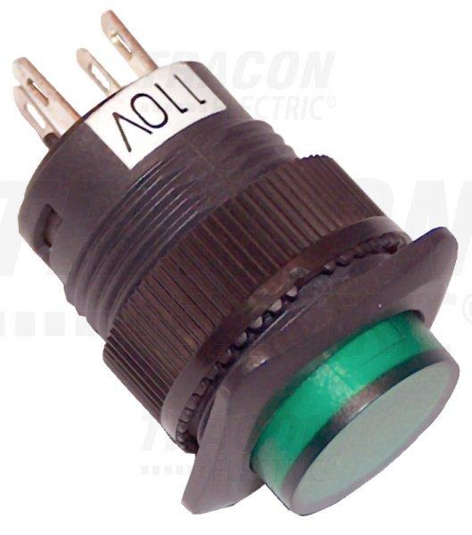 Mini jelzőlámpás nyomókapcsoló, zöld 1×NO, 2V AC/DC