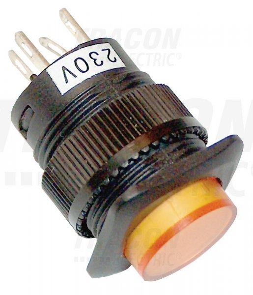 Mini jelzőlámpás nyomókapcsoló sárga 1×NO, 12V AC/DC