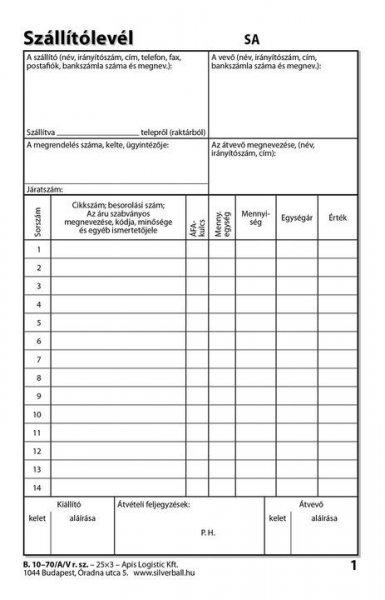 Szállítólevél 25x3 lapos A5 B.10-70/A/V Standard