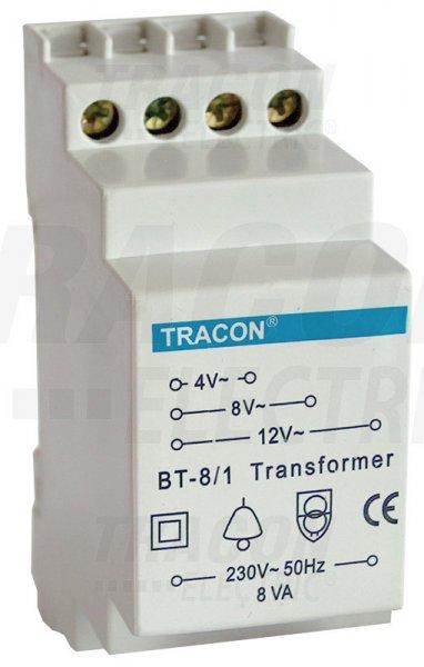 Biztonsági (csengő) transzformátor 230V / 4-8-12V AC, max.8 VA