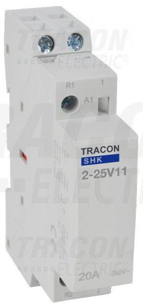 Installációs kontaktor 230V AC, 50Hz, 1 Mod, 1×NO+1×NC, AC1/AC7a 25A