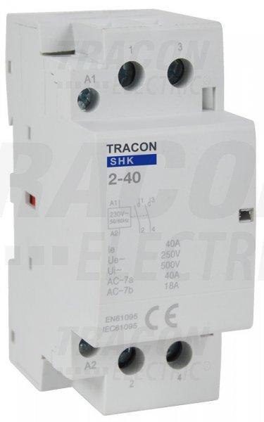 Installációs kontaktor 230V AC, 50Hz, 2 Mod, 2×NO, AC1/AC7a, 40A