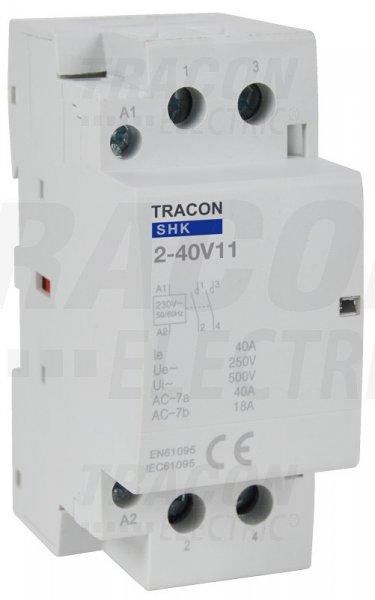 Installációs kontaktor 230V AC, 50Hz, 2 Mod, 1×NO+1×NC, AC1/AC7a, 40A