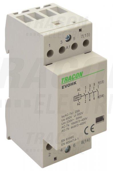 Installációs kontaktor 230V, 50Hz, 2 Mod, 4×NO, AC1/AC7a, 25A,
