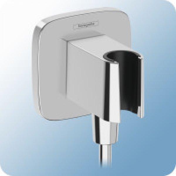 Hansgrohe FixFit Q fali csatlakozó zuhanytartóval, szögletes kerekített
sarkakkal, króm