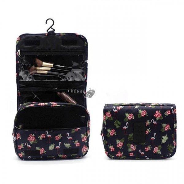Vízálló kozmetikai táska utazáshoz - Fekete flamingós