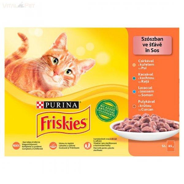 Friskies 12 pack alutasakos macskaeledel (csirke/kacsa/lazac/pulyka) szószos