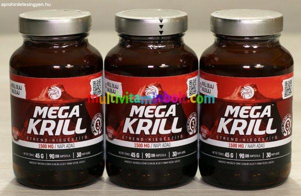 MegaKrill 3x90 db lágyzselatin kapszula, 1500 mg krill olaj
étrend-kiegészítő, 3 dobozzal - Mannavita 