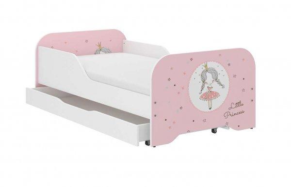 Wooden Toys MIKI gyerekágy, 140x70cm,  matraccal és ágyneműtartóval,
hercegnő minta, rózsaszín