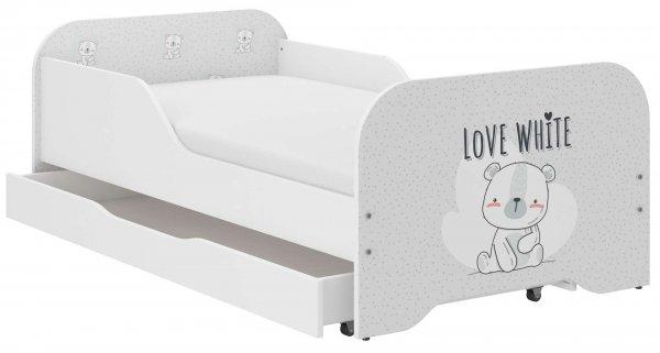 MIKI gyerekágy 160x80cm  matraccal és ágyneműtartóval - fehér maci