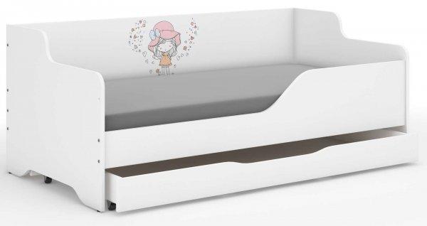 LILU gyerekágy laminált oldallal 160x80cm matraccal és ágyneműtartóval -
kalapos lány lufival 