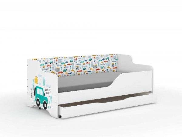 LILU gyerekágy laminált fronttal és oldallal 160x80cm matraccal és
ágyneműtartóval - autós
