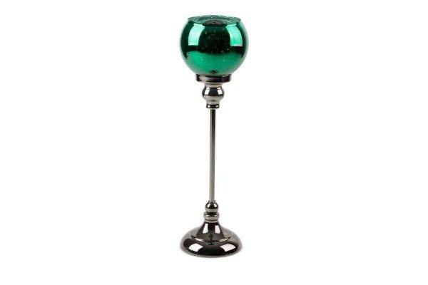 Fibi2 dekoratív talpas gyertyatartó üveg búrával  Zöld 12x12x40 cm
