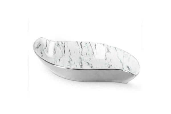 Sana csónak alakú tál márványos mintával Fehér/ezüst 36x19x6 cm