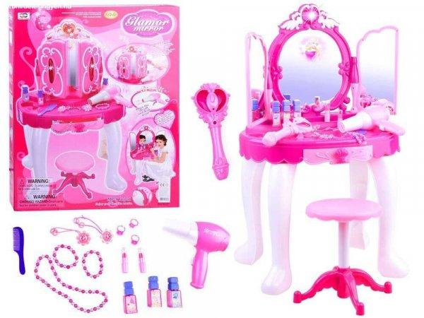 Gyerek fésülködőasztal, műanyag, rózsaszín/fehér