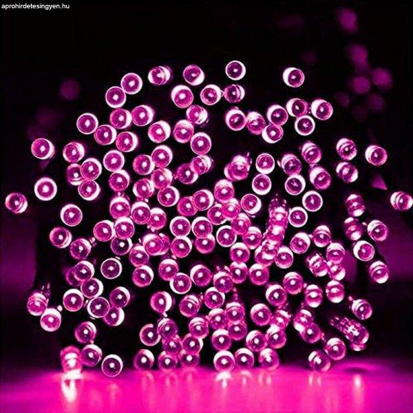 Napelemes 100 LED-es rózsaszín dekorációs fényfüzér, kerti égősor