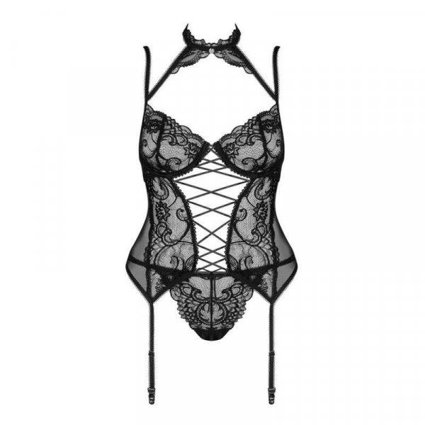 Obsessive - Elizenes corset & thong - Szexi fekete csipkés fűző tangával
L/XL
