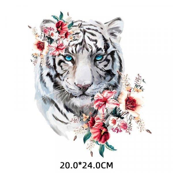 Ruhára vasalható matrica - tigris virágokkal