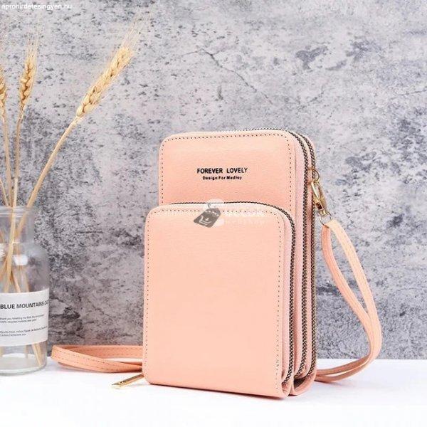 Női kis táska, mobil táska - púder rózsaszín
