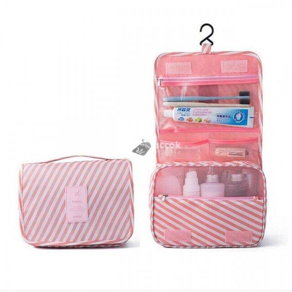 Vízálló kozmetikai táska utazáshoz - Rózsaszín csíkos