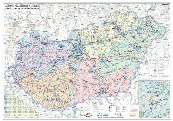 Magyarország villamoshálózati fémléces térképe 100x70
