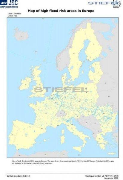 Magas árvízkockázati területek Európában térkép fémléces