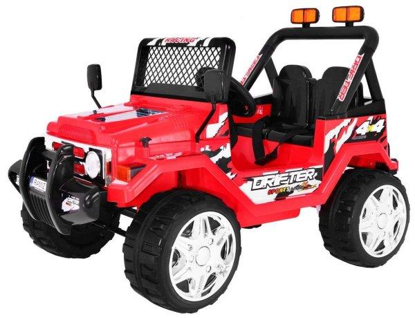 Erős Jeep típusú elektromos kisautó - piros színben