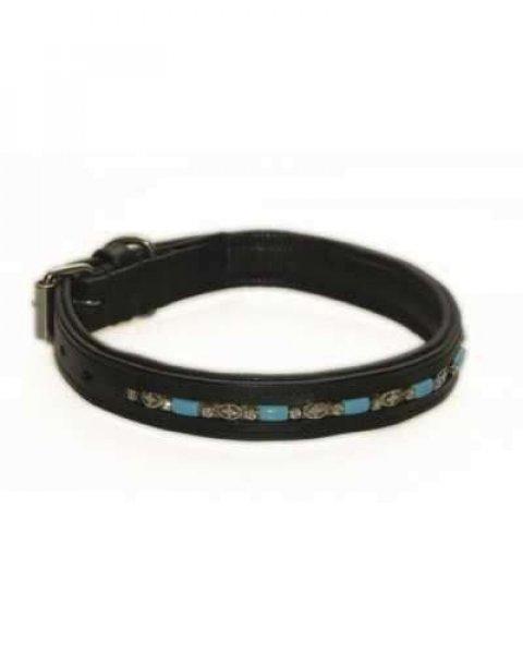 HB 045 kutyanyakörv kék kövekkel díszítve fekete 50cm bőr különleges
nyakörvek