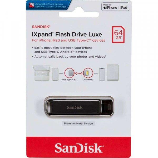 SanDisk iXpand USB flash meghajtó 64 GB USB Type-C / Lightning 3.2 Gen 1 (3.1
Gen 1) Fekete