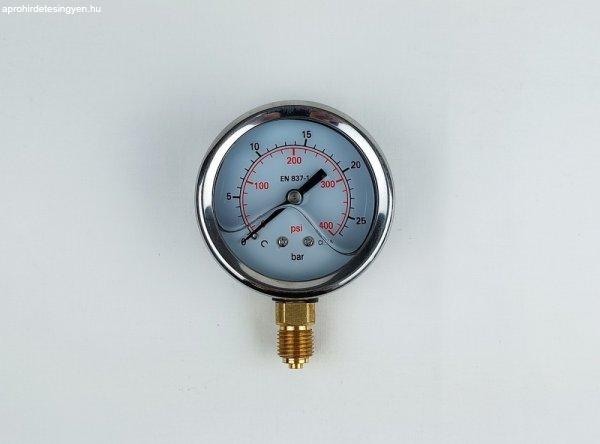 Nyomásmérő óra , alsó kivezetésű, d63, 25 bar
