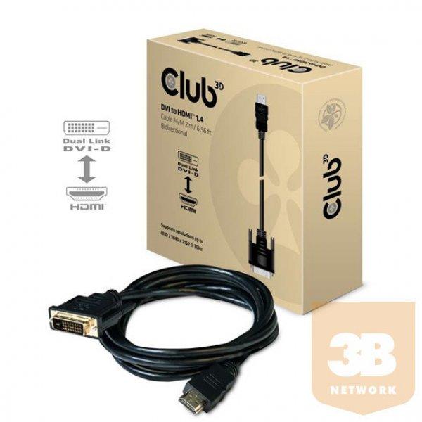 KAB Club3D DVI to HDMI 1.4 kábel M/M - 2m Bidirectional