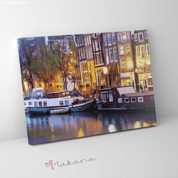 Amszterdam éjszakai fények - Számfestő készlet, kerettel (40x50 cm)