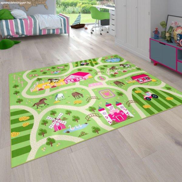 Gyerekszőnyeg játszószőnyeg utca motívum állatos szőnyeg - zöld 100x200
cm