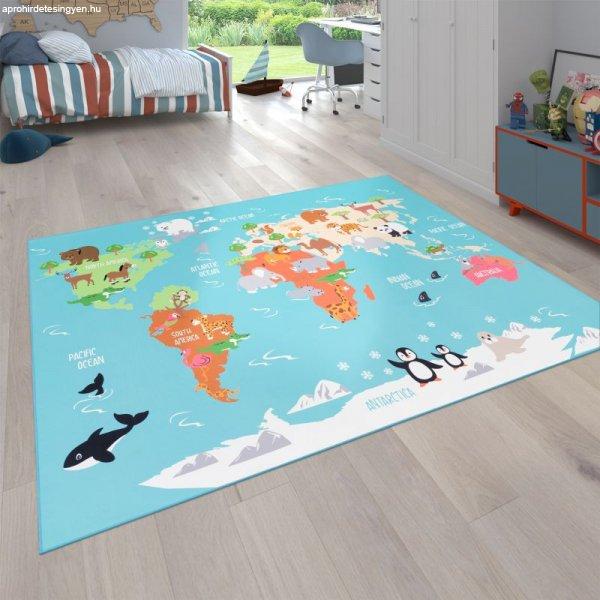 Szőnyeg fiúknak - türkiz gyerekszőnyeg térkép 100x200 cm