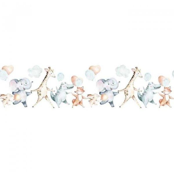 Cuki állatok ünnepi tánca fehér-színes gyermek bordűr KOD45866