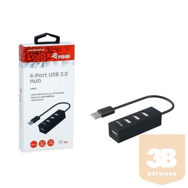 Equip-Life USB Hub - 128955 (4 Port, USB2.0, USB tápellátás, kompakt dizájn,
fekete)