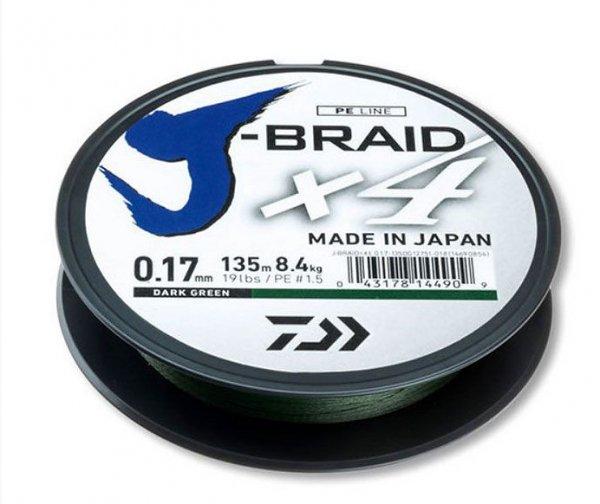 Daiwa J-Braid X4E 0,15mm 135m fonott zsinór (12741-015) Sötétzöld