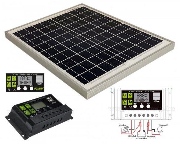 12V 20 Watt napelemes töltő szett töltésvezérlővel Poly Solar
MP-20W-10A-PWM