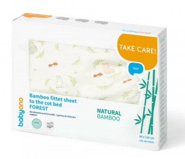 BabyOno Bambusz gumis lepedő - Erdő 60 x 120 cm, 