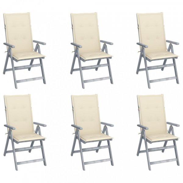 6 db dönthető tömör akácfa kerti szék párnával