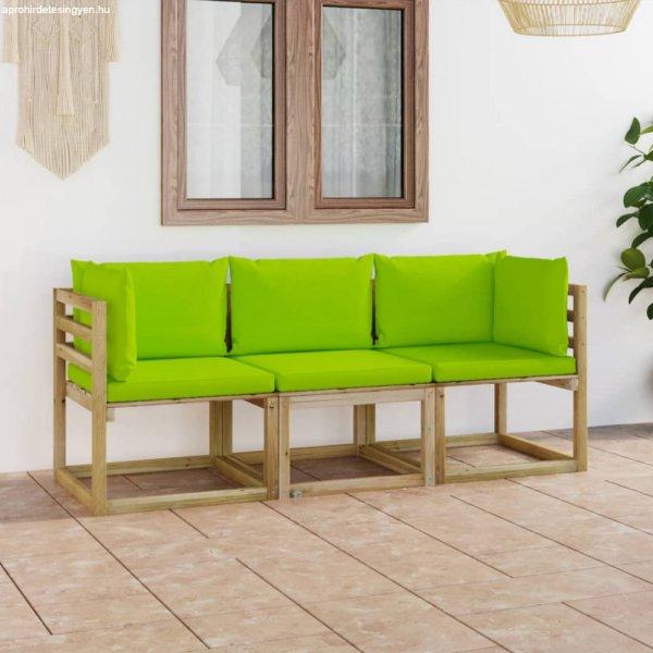 Háromszemélyes kerti kanapé élénkzöld párnákkal