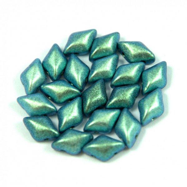 Gemduo cseh préselt üveggyöngy - jet polychrome aqua teal - 5x8 mm