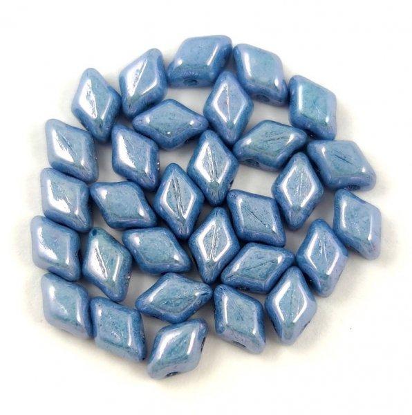 Mini Gemduo cseh préselt üveggyöngy - White Blue Luster - 6x4 mm