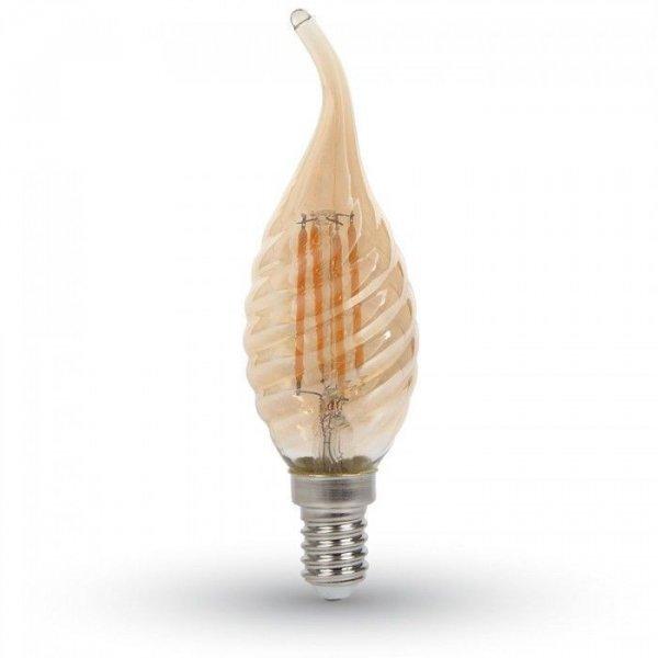 Retro LED izzó - 4W E14 Filament csavart gyertyaláng szabadalmi borostyán
burkolat 2200K 7116 V-TAC