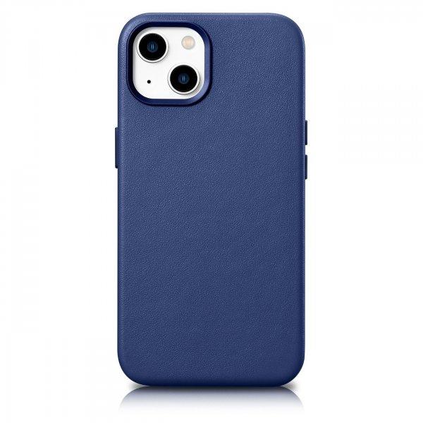 iCarer Case Leather valódi bőr tok iPhone 14 Plus készülékhez kék (MagSafe
kompatibilis)