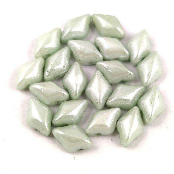 Gemduo cseh préselt üveggyöngy - White Light Green Luster - 5x8 mm